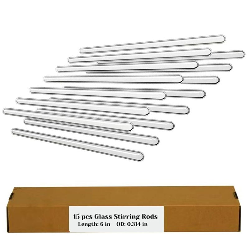 LIFEHIM 15 Pack Glass Stirring Rods: Diameter 0.314 inch Length 6 inch Glass Stir Sticks, Borosilicate Glass Stirring Rod for Mixing Lab - Image 1